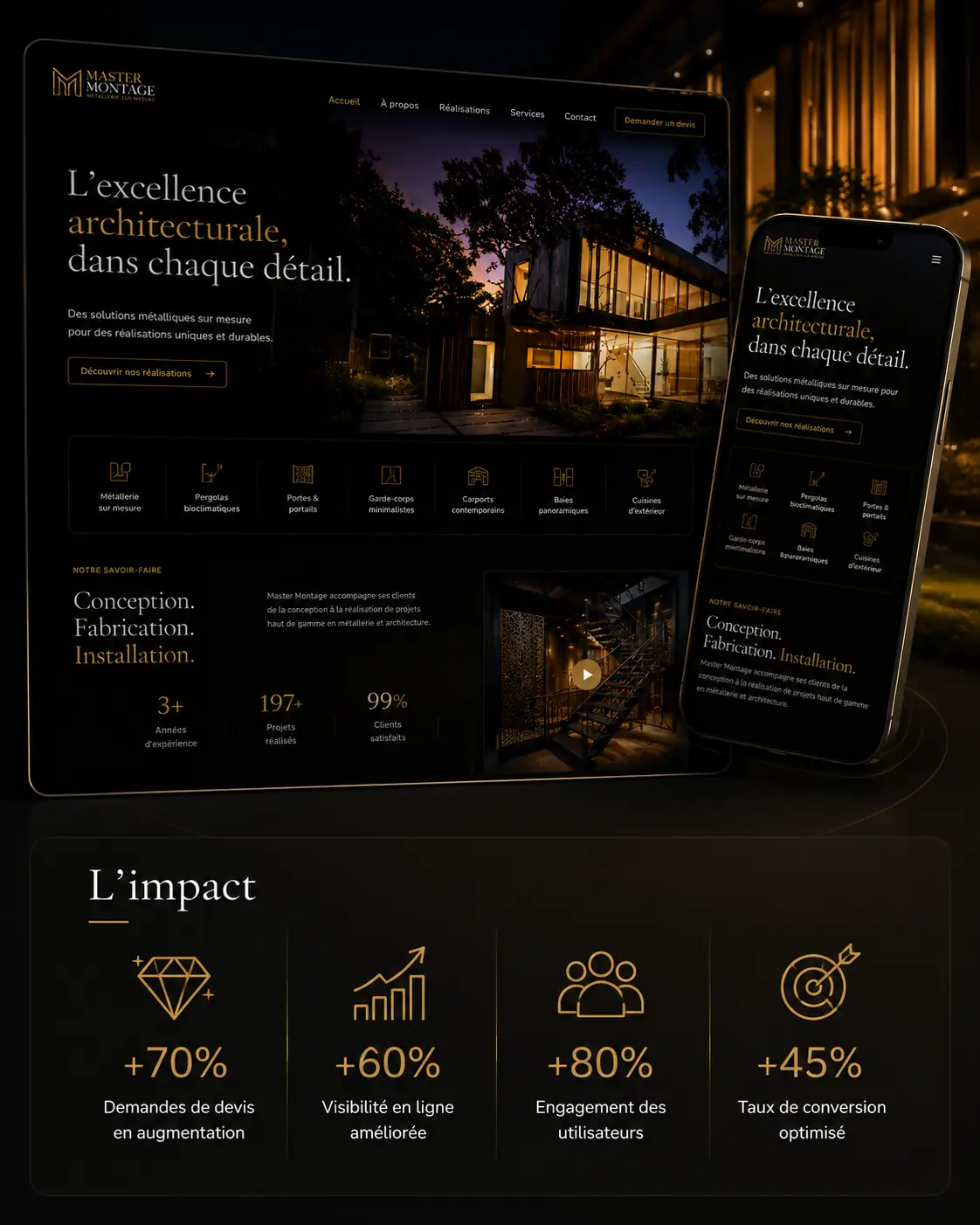 Interface du site vitrine Master Montage